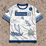 Savage Brand Represent Home Waters Jersey — front view in ocean blue and cream