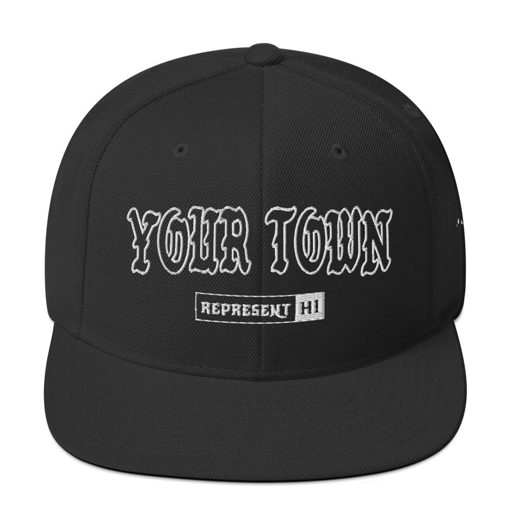 YOUR TOWN custom REPRESENT snapback — Black