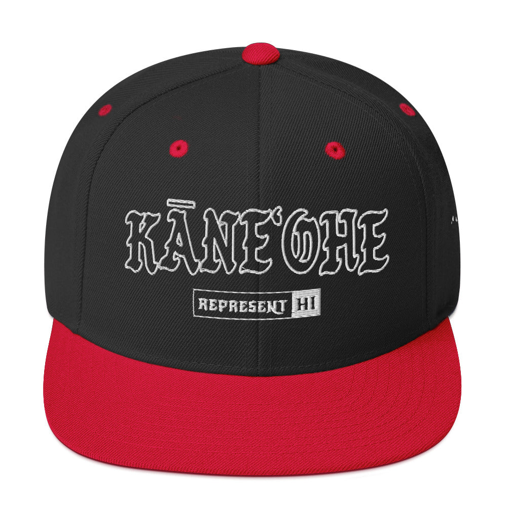KāneʻOhe Snapback Hat — Black/ Red — front view