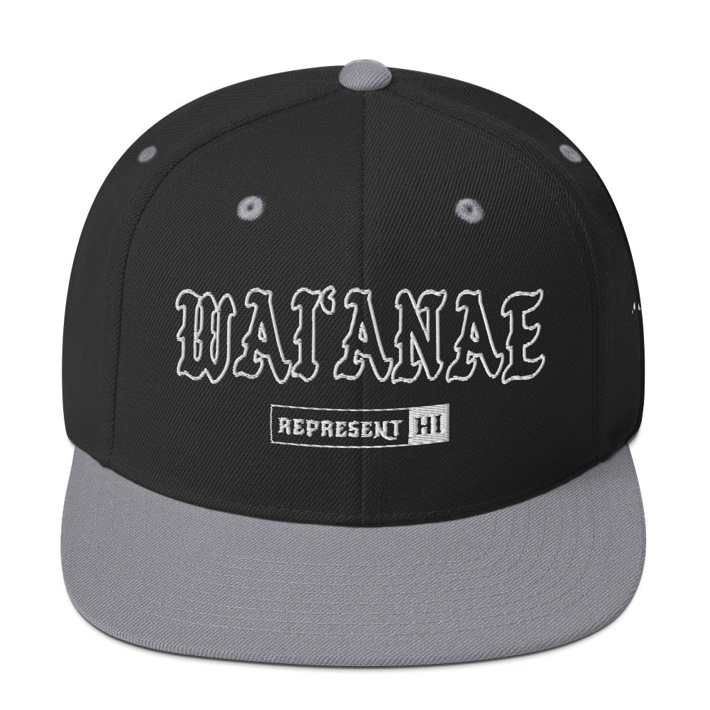 WaiʻAnae Snapback Hat — Black/ Silver — front view
