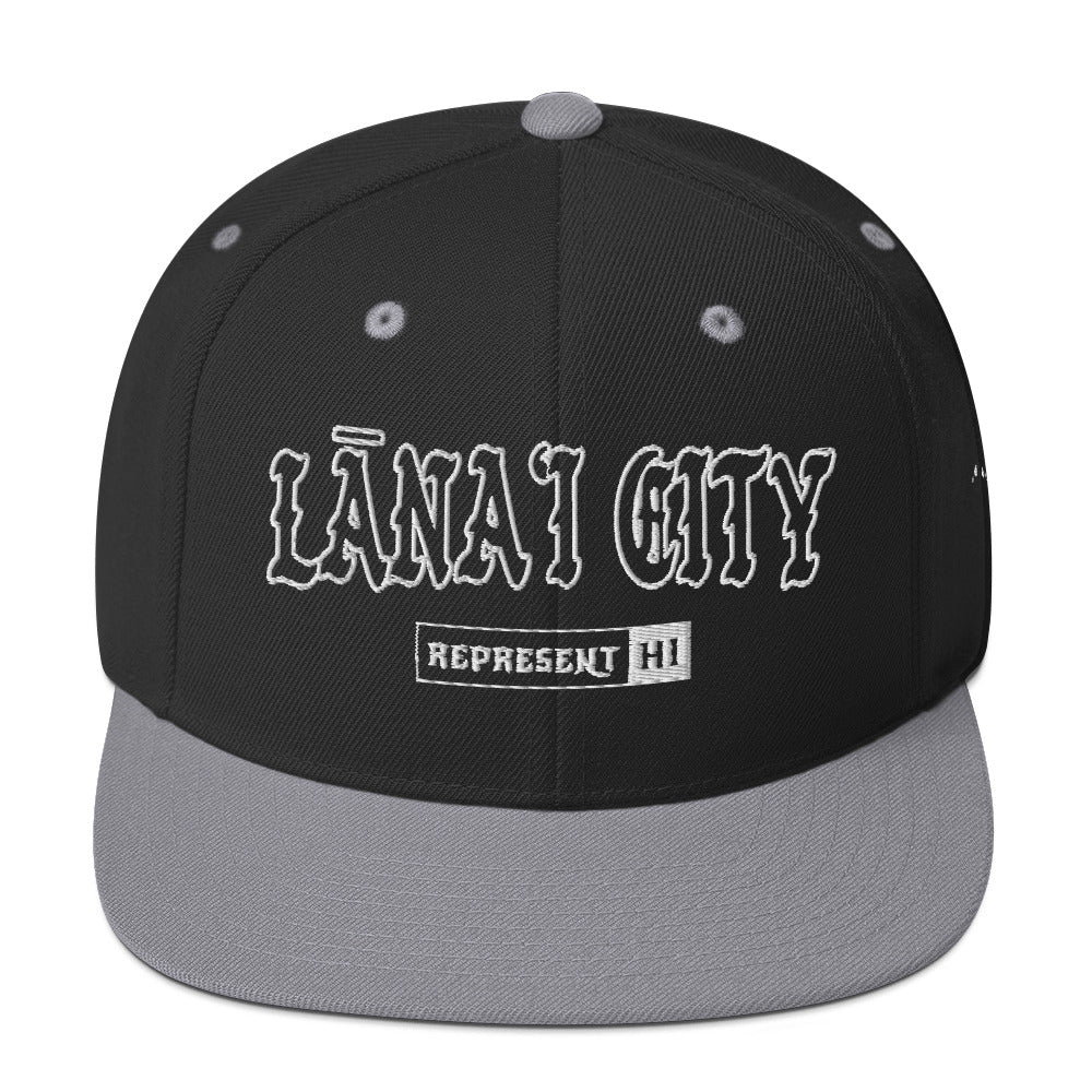 LānaʻI City Snapback Hat — Black/ Silver — front view