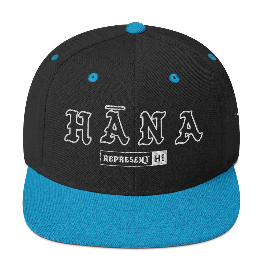 Hāna Snapback Hat — Black/ Teal — front view
