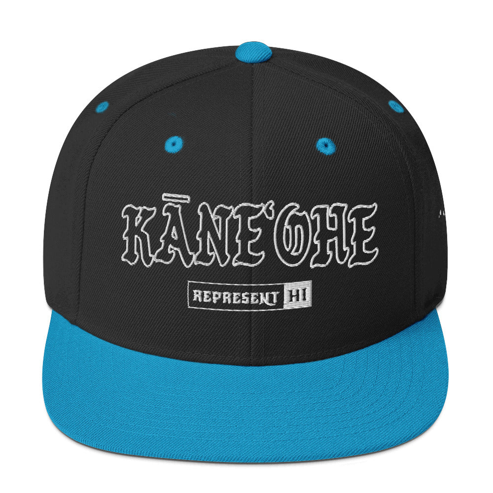 KāneʻOhe Snapback Hat — Black/ Teal — front view