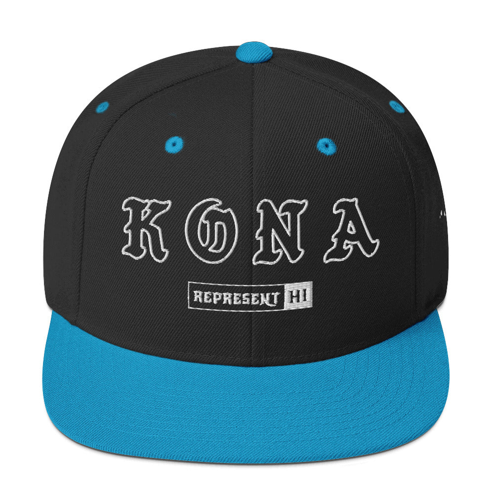 Kona Snapback Hat — Black/ Teal — front view