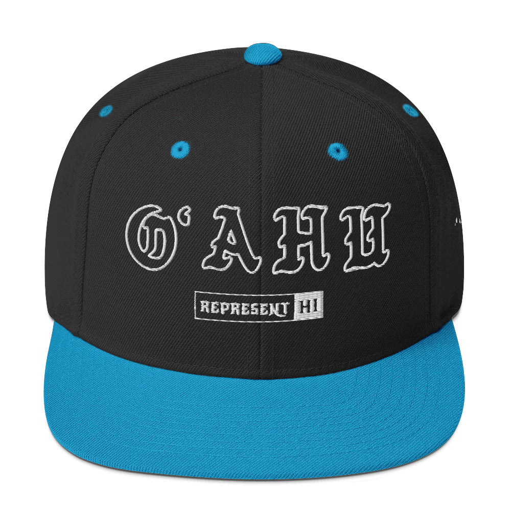 Oʻahu Snapback Hat — Black/ Teal — front view