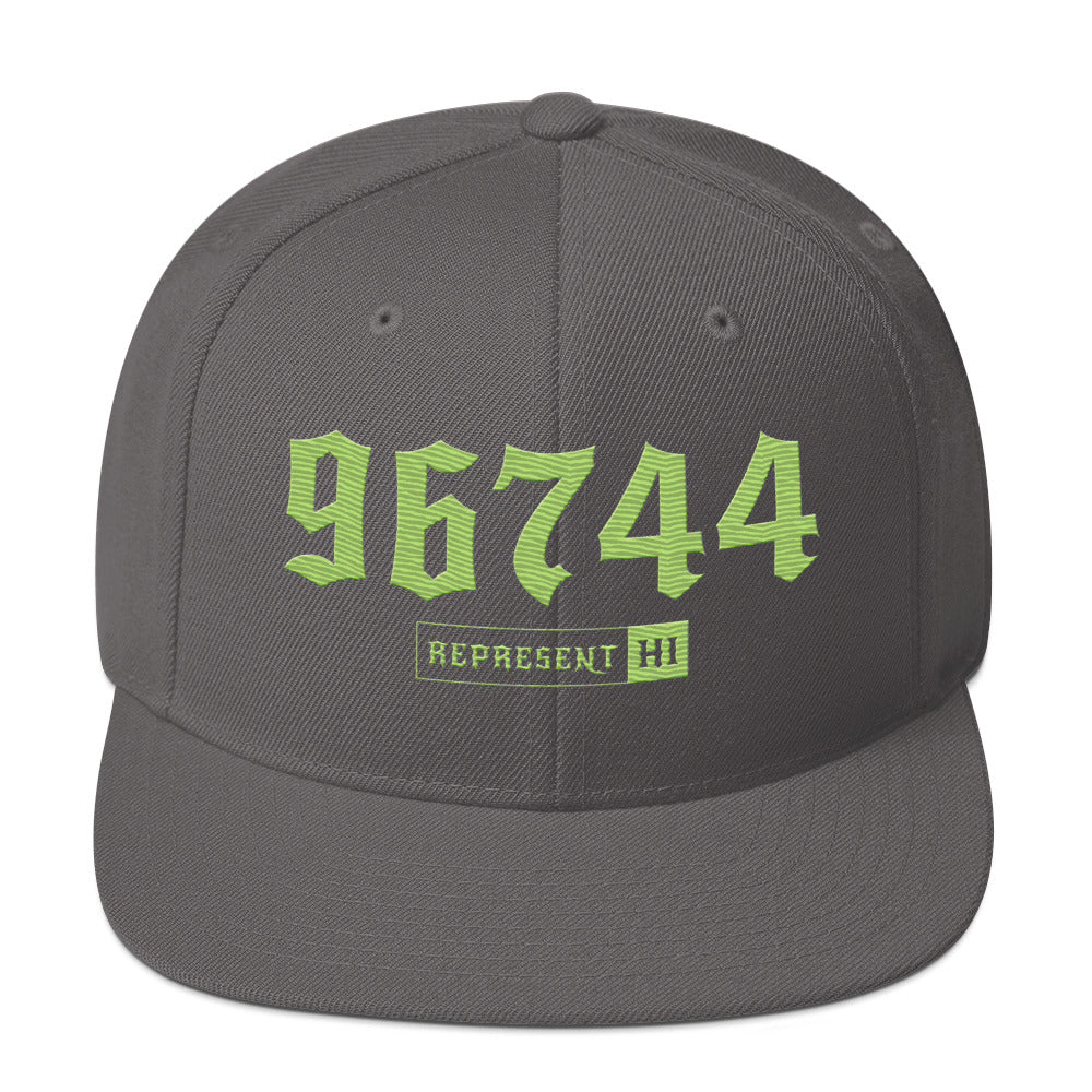 Kaneohe 96744 Dark Grey/Lime hat — Printful Front