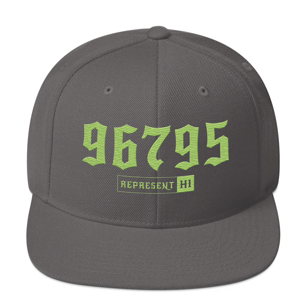 Waimānalo 96795 Dark Grey/Lime hat — Printful Front