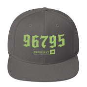Waimānalo 96795 Dark Grey/Lime hat — Printful Front