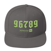 Mililani 96789 ZIP Snapback Hat — Lime — front view