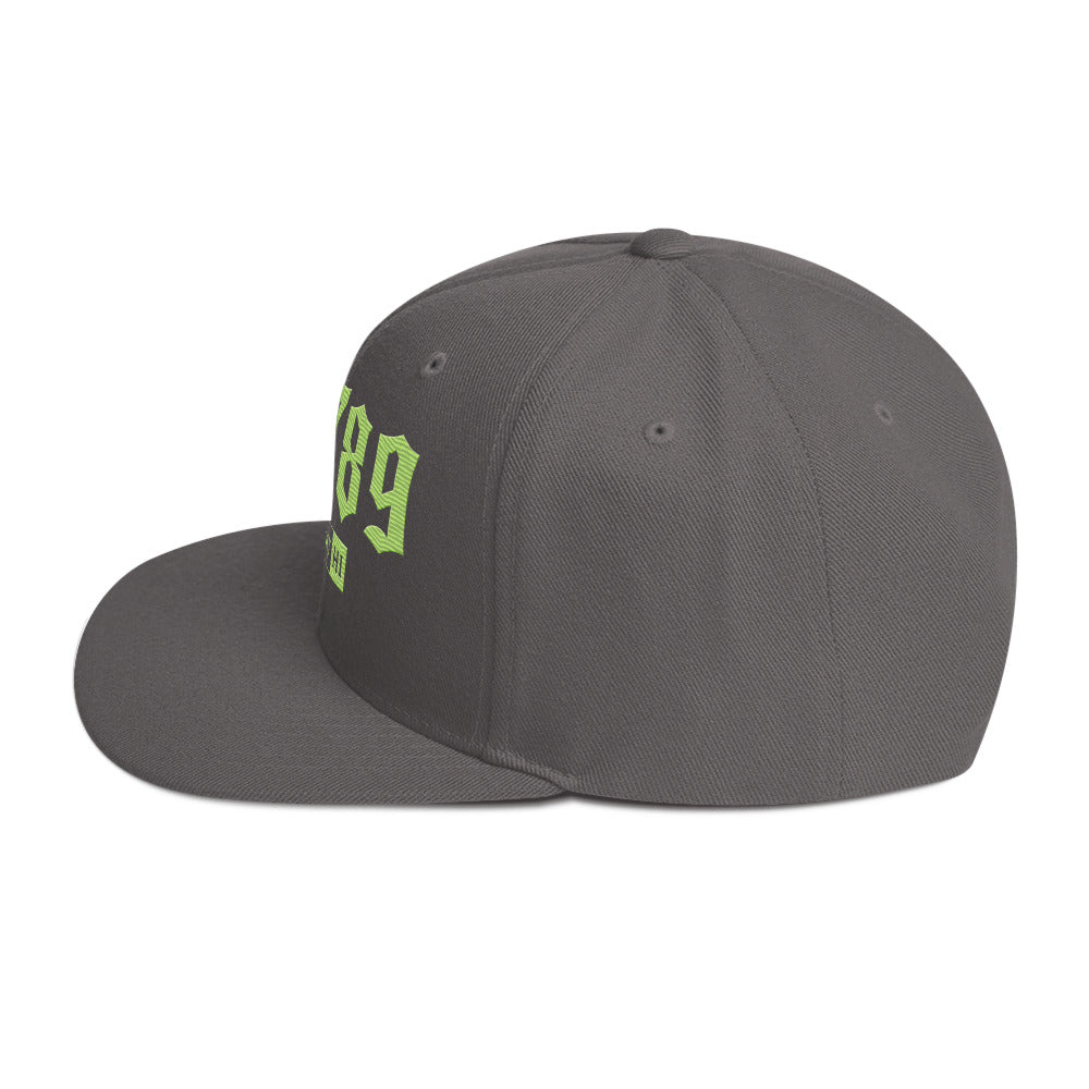 Mililani 96789 ZIP Snapback Hat — Lime — left side view