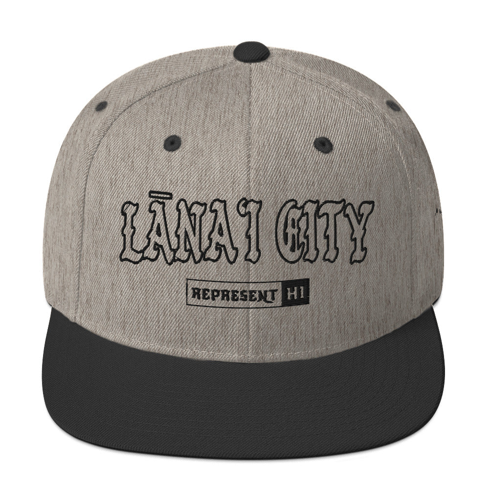 LānaʻI City Snapback Hat — Heather/Black — front view