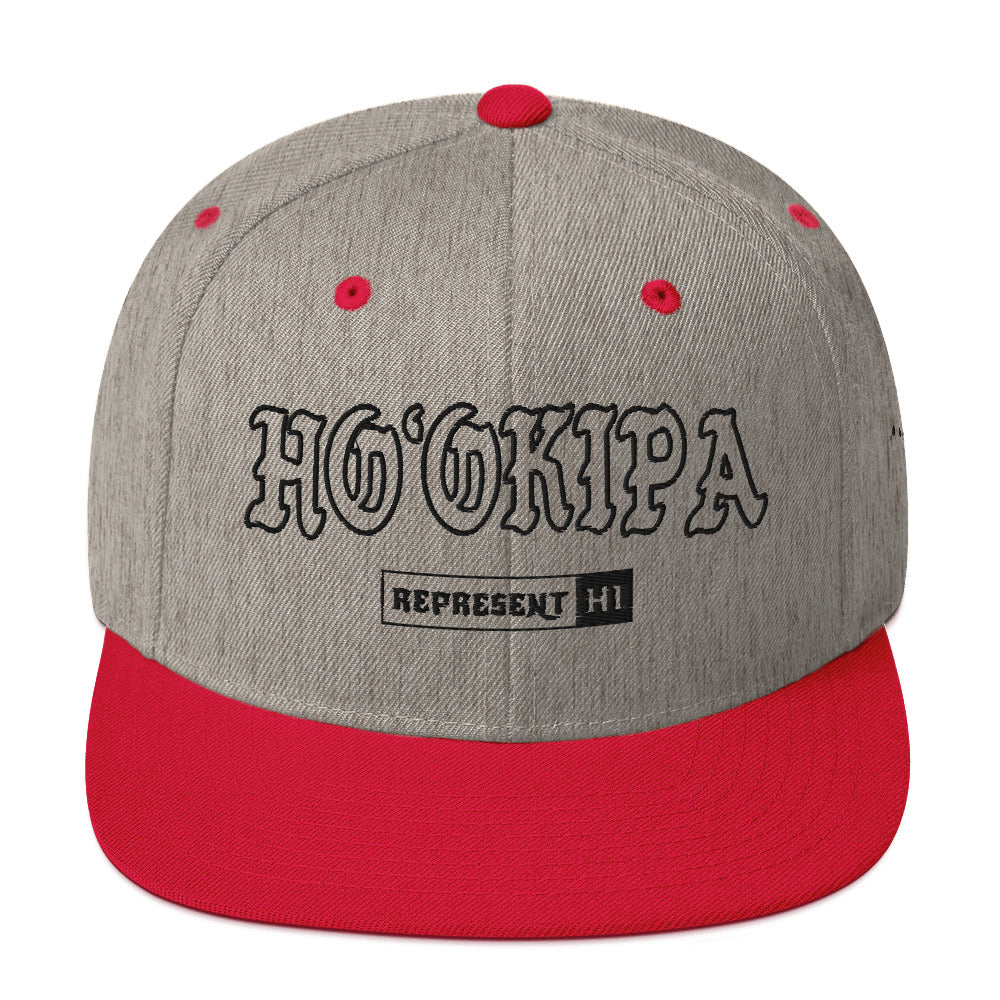 HoʻOkipa Snapback Hat — Heather Grey/ Red — front view