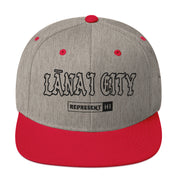 LānaʻI City Snapback Hat — Heather Grey/ Red — front view