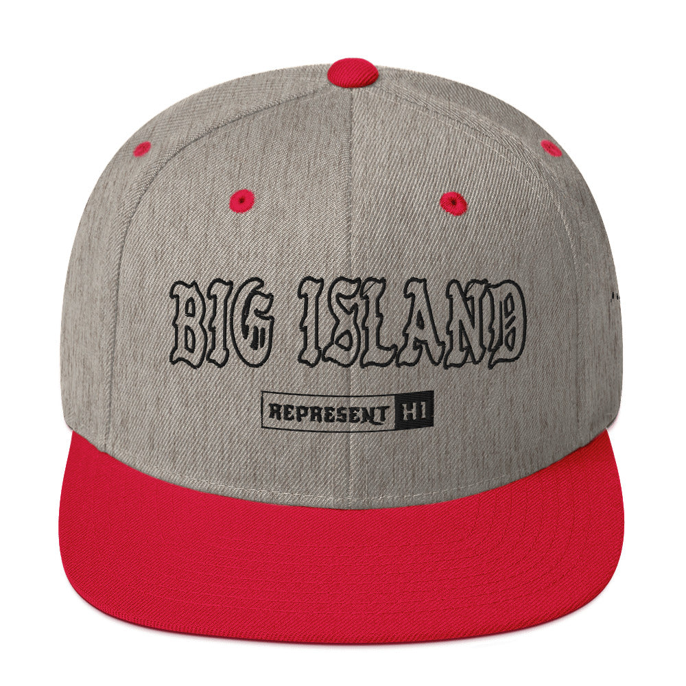 Big Island Snapback Hat — Heather Grey/ Red — front view
