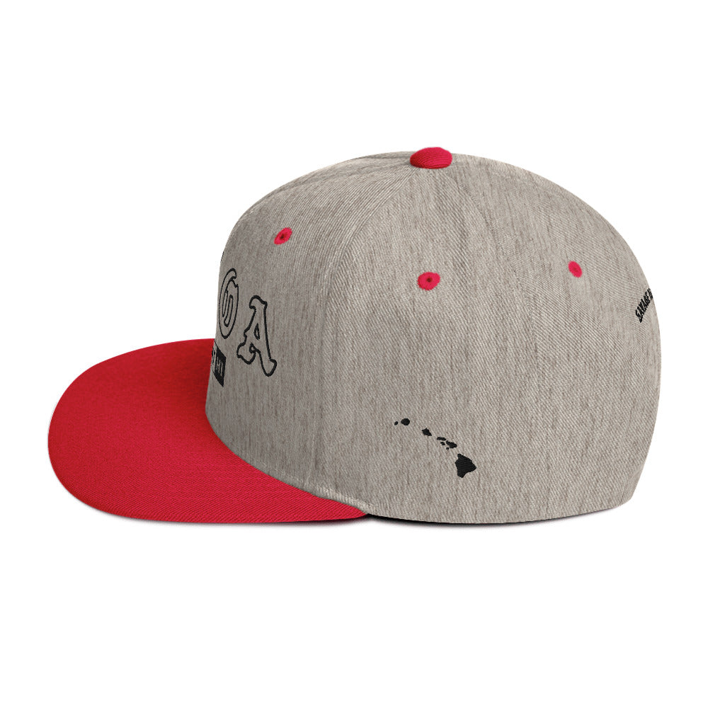 Kōloa Snapback Hat — Heather Grey/ Red — left side view