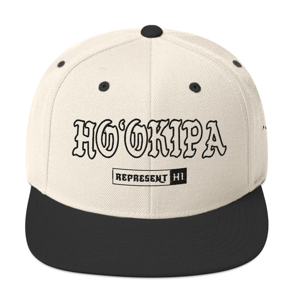 HoʻOkipa Snapback Hat — Natural/ Black — front view