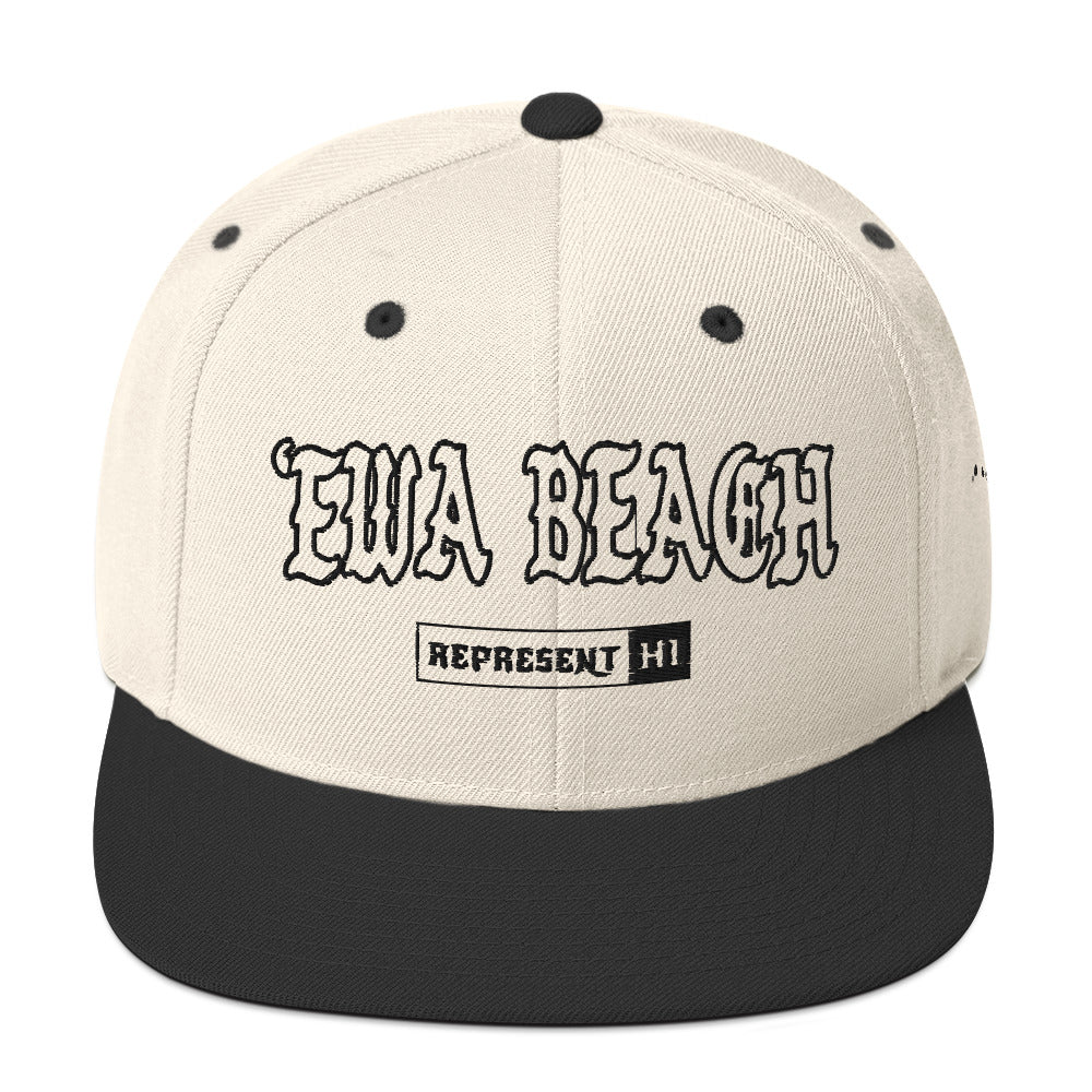 ʻEwa Beach Snapback Hat — Natural/ Black — front view