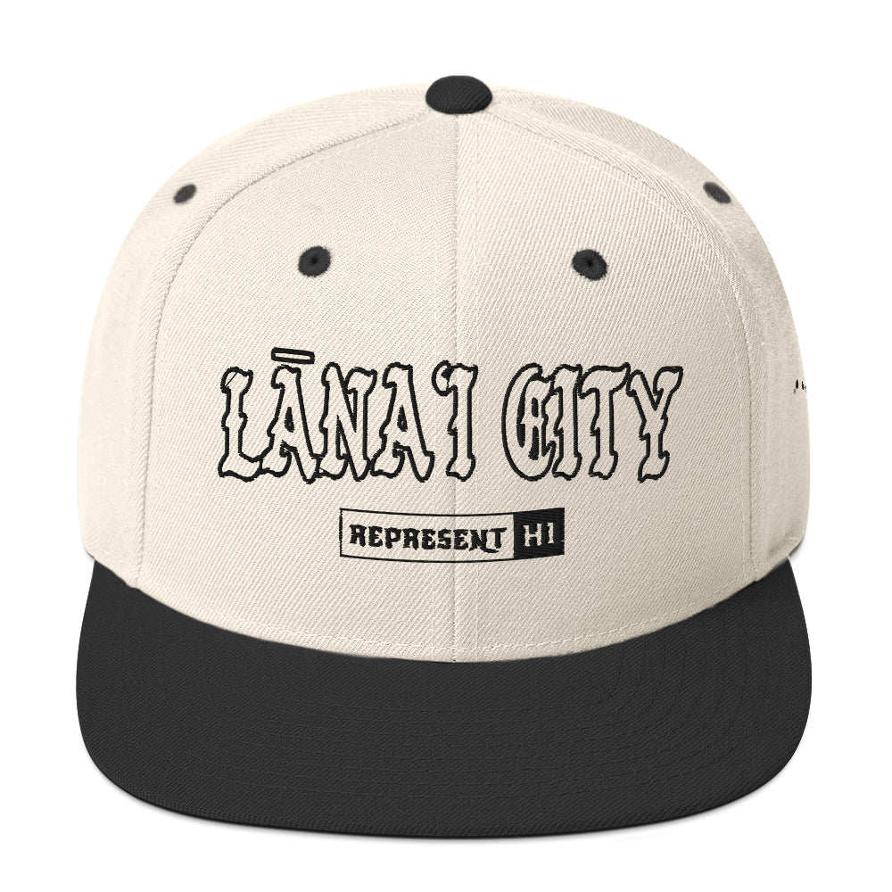 LānaʻI City Snapback Hat — Natural/ Black — front view
