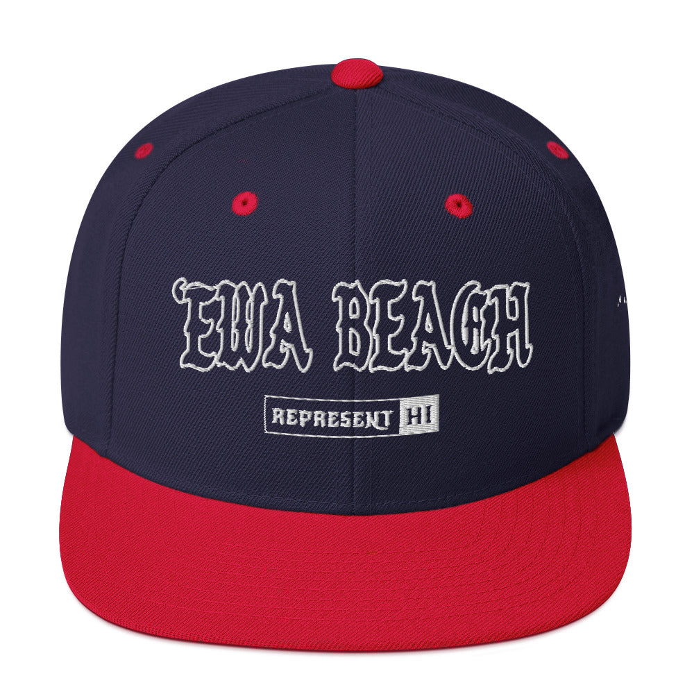 ʻEwa Beach Snapback Hat — Navy/ Red — front view