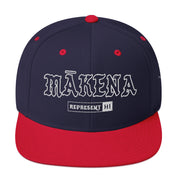 Mākena Snapback Hat — Navy/ Red — front view
