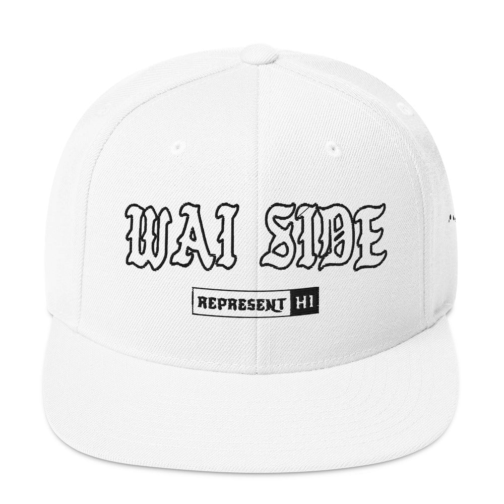 Wai Side Snapback Hat — White — front view