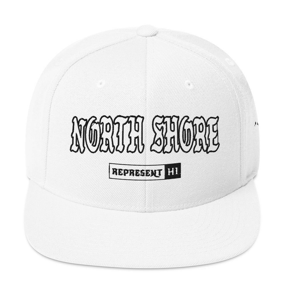 North Shore Snapback Hat — White — front view