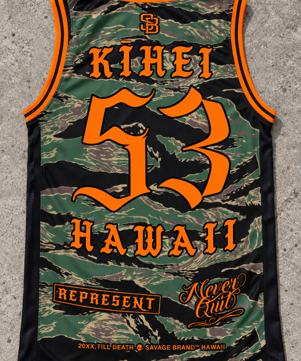 Kihei 53 Jersey Tank Camo Orange — Back flat lay