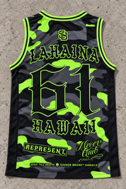 Lahaina 61 Jersey Tank — Camo Lime — back view