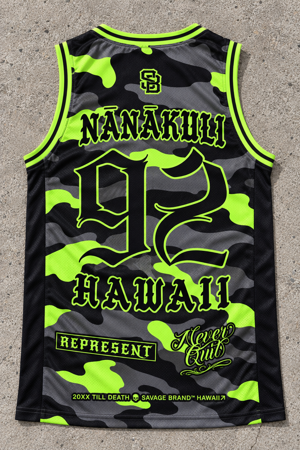 Nānākuli 92 Jersey Tank — Camo Lime — back view