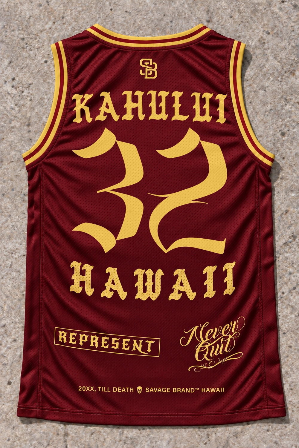 Kahului 32 Jersey Tank Red & Gold - Back