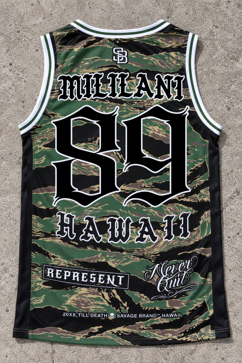 Mililani 89 Jersey Tank — Camo — back view