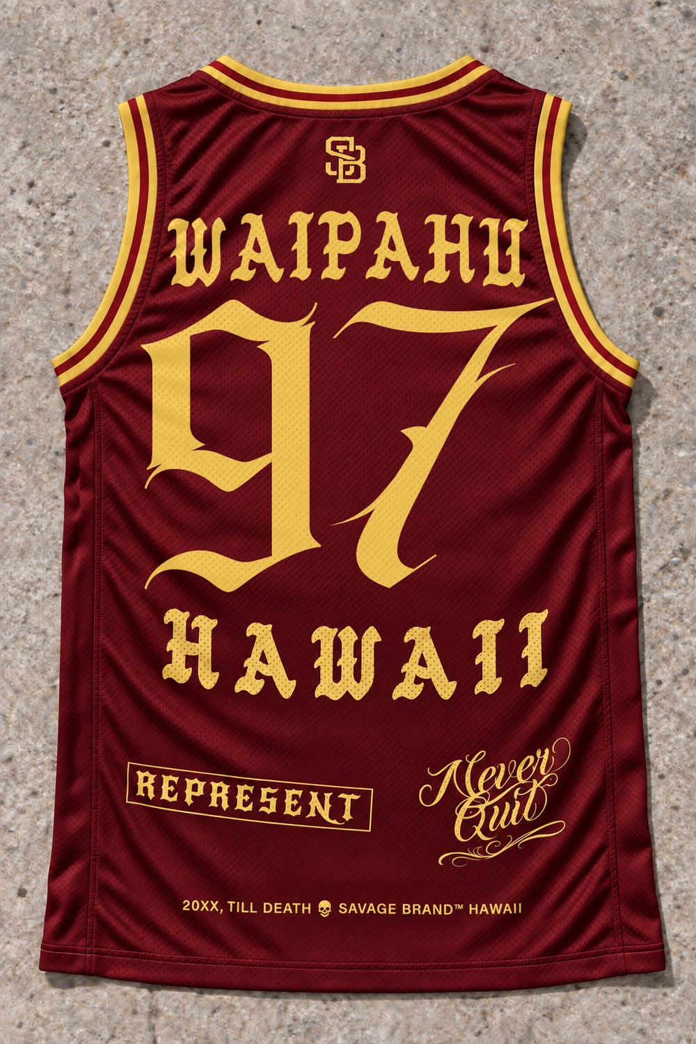 Waipahu 97 Jersey Tank Red & Gold - Back