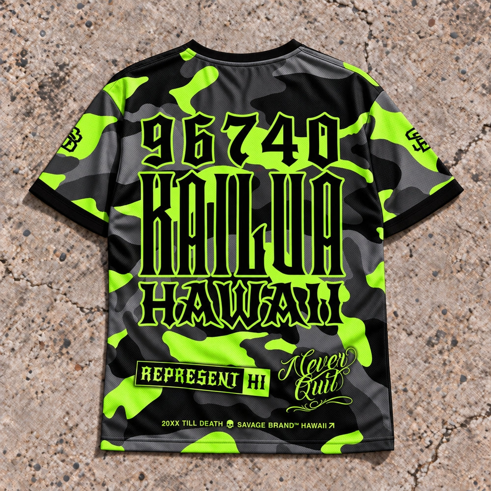 Kailua 96740 ZIP Camo Lime jersey — back