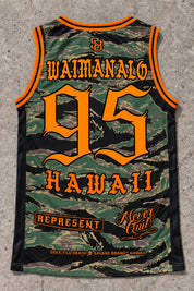Waimanalo 95 Jersey Tank — Camo Orange — Back flat lay