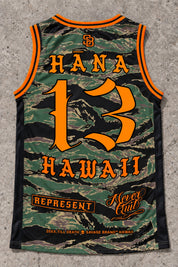 Hana 13 Jersey Tank — Camo Orange — Back flat lay