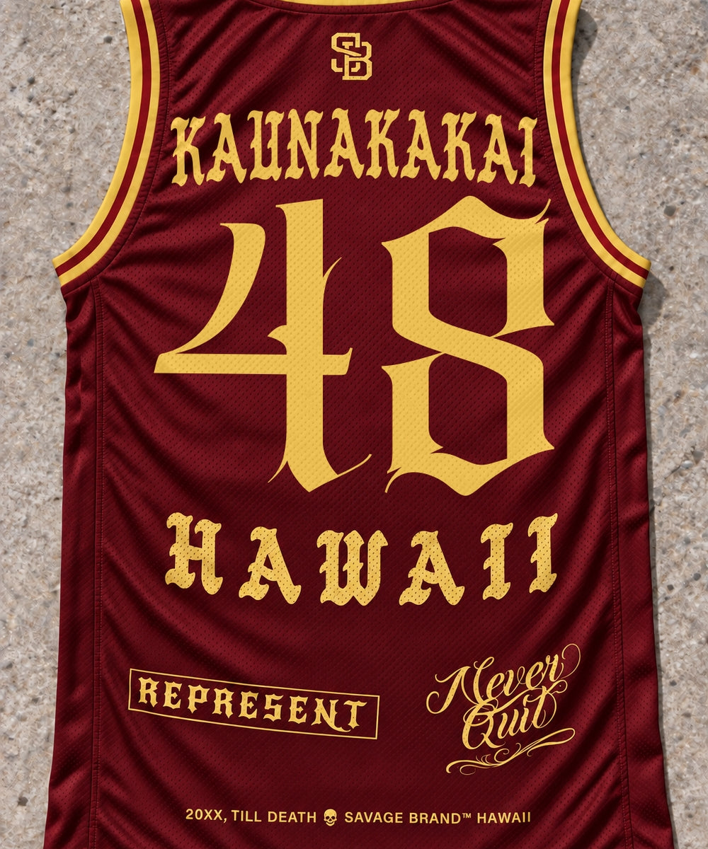 Kaunakakai 48 Jersey Tank Red & Gold - Back
