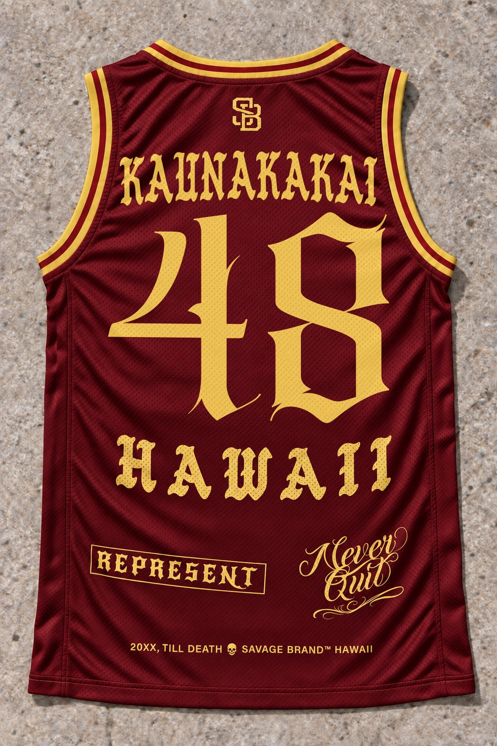 Kaunakakai 48 Jersey Tank Red & Gold - Back