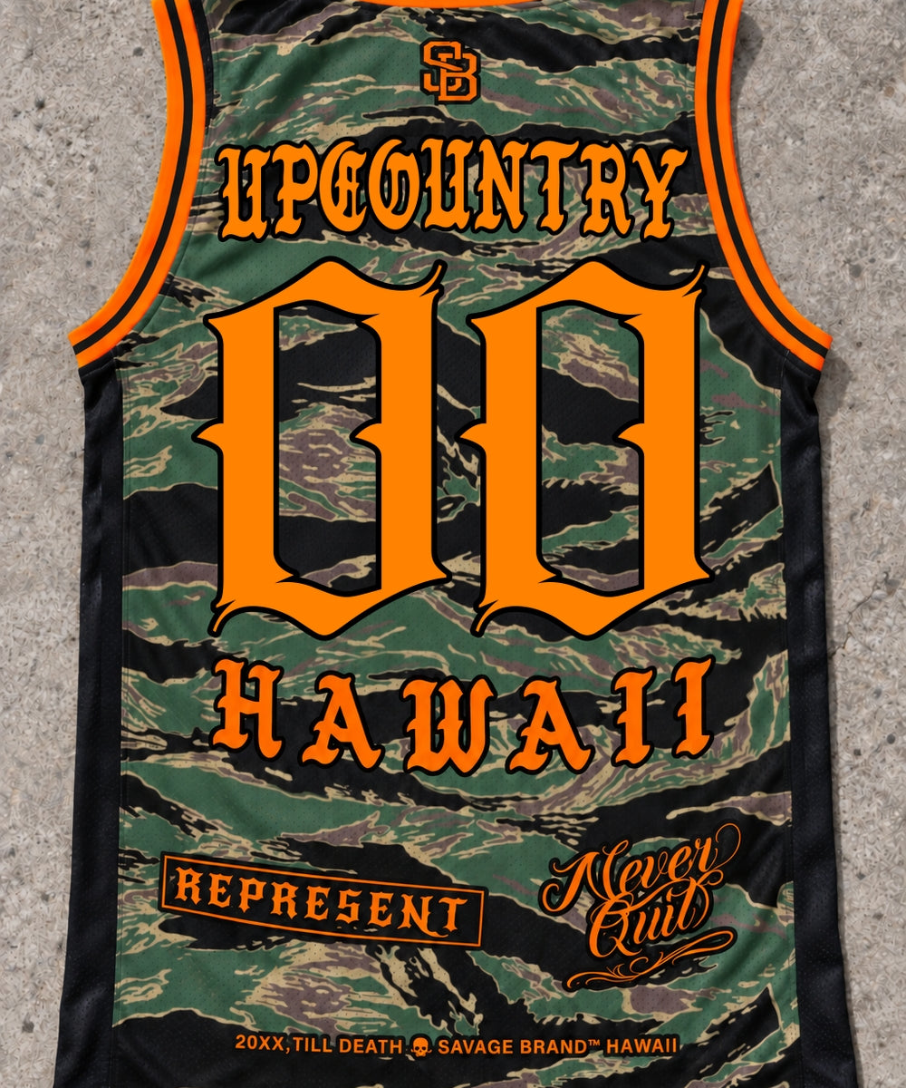 Upcountry 00 Jersey Tank — Camo Orange — Back flat lay