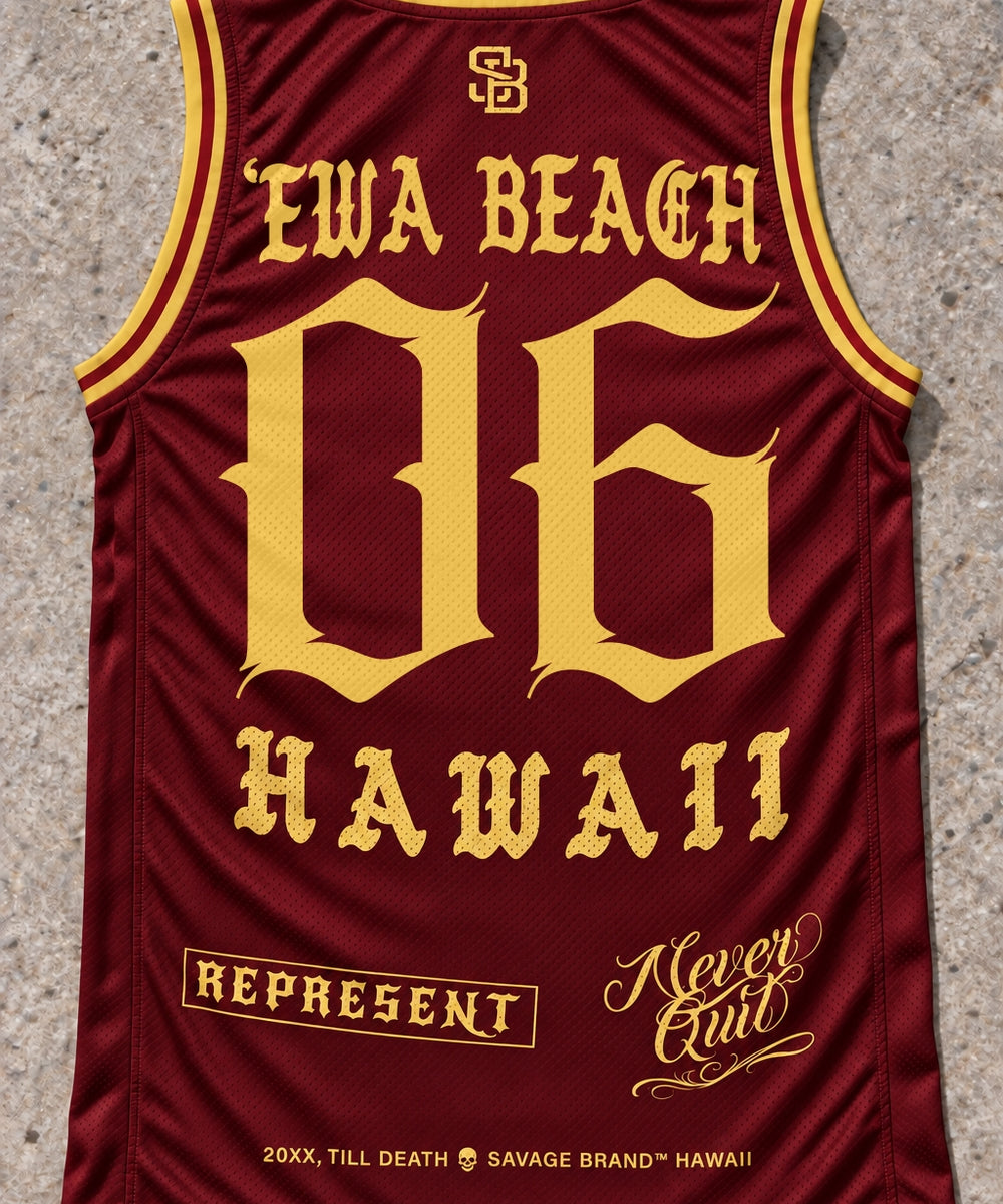 Ewa Beach 06 Jersey Tank Red & Gold - Back