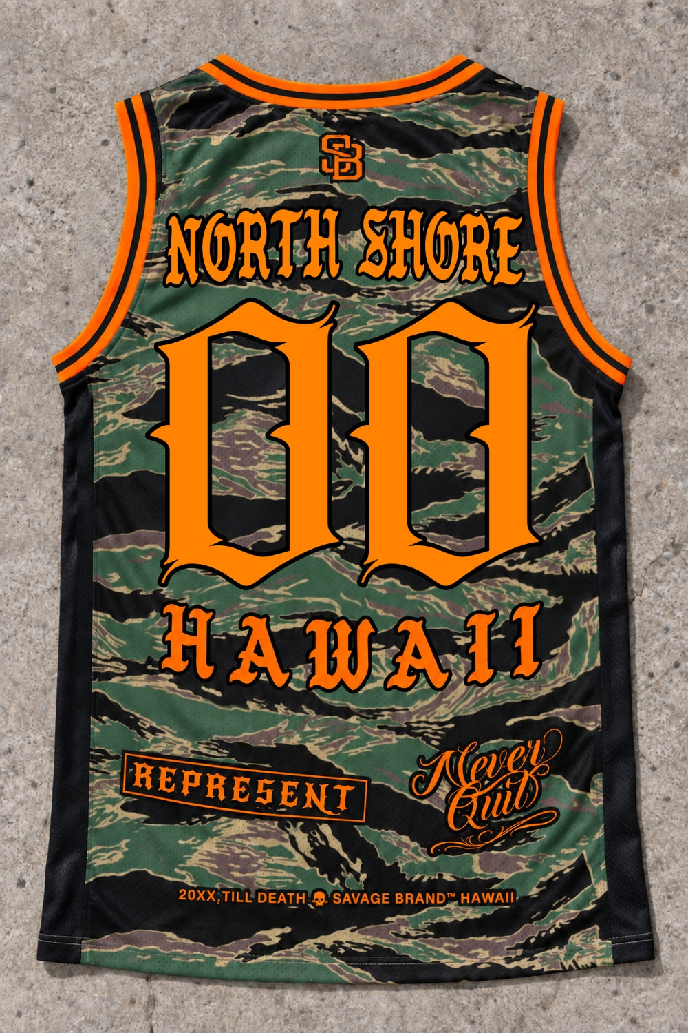 North Shore 00 Jersey Tank — Camo Orange — Back flat lay