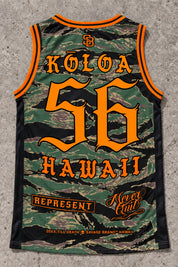 Koloa 56 Jersey Tank — Camo Orange — Back flat lay