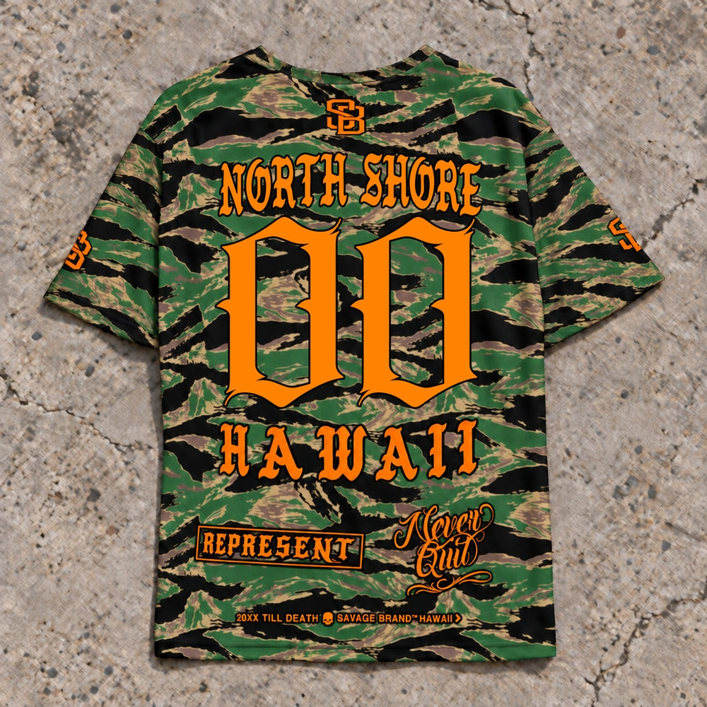 North Shore 00 Short-Sleeve Jersey — Camo Orange — Back flat lay