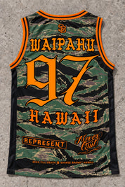 Waipahu 97 Jersey Tank — Camo Orange — Back flat lay