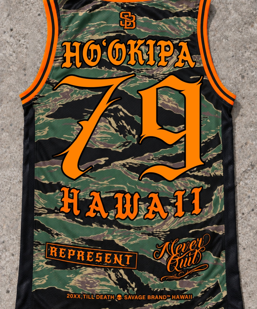 Hookipa 79 Jersey Tank — Camo Orange — Back flat lay