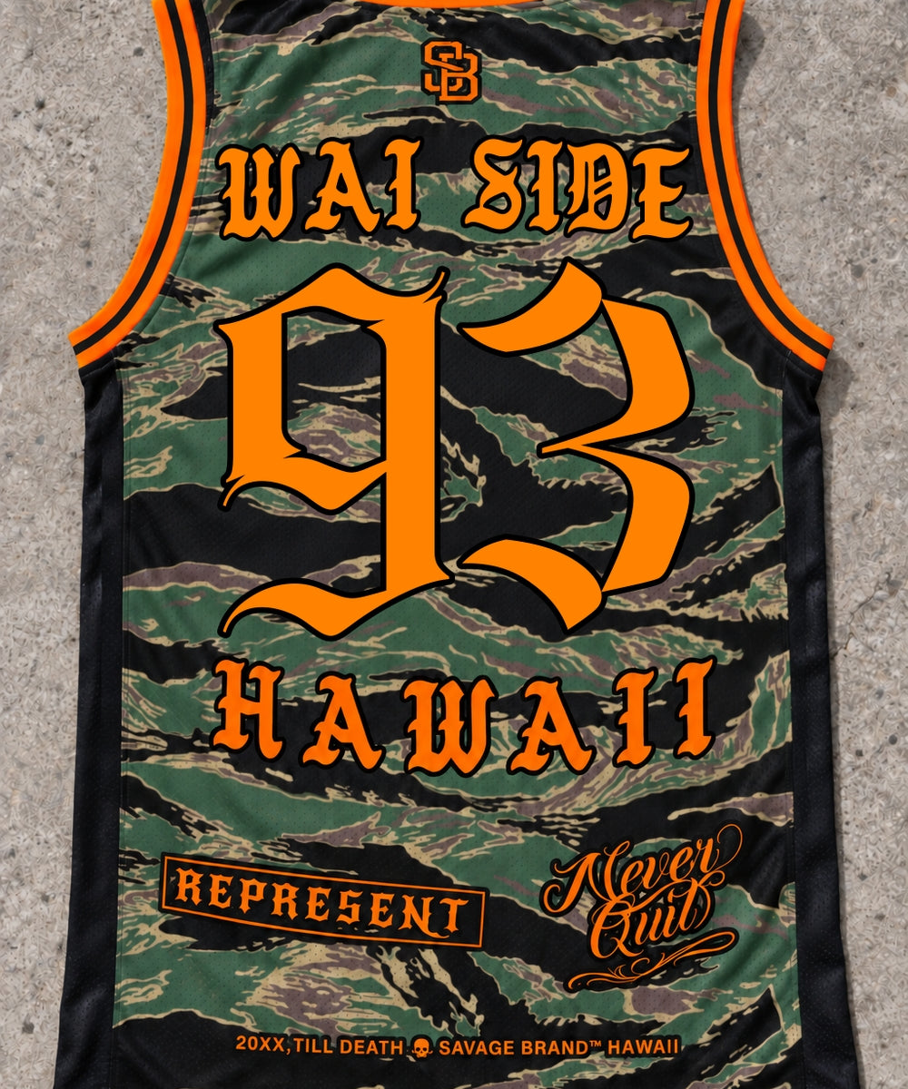 Wai Side 93 Jersey Tank — Camo Orange — Back flat lay
