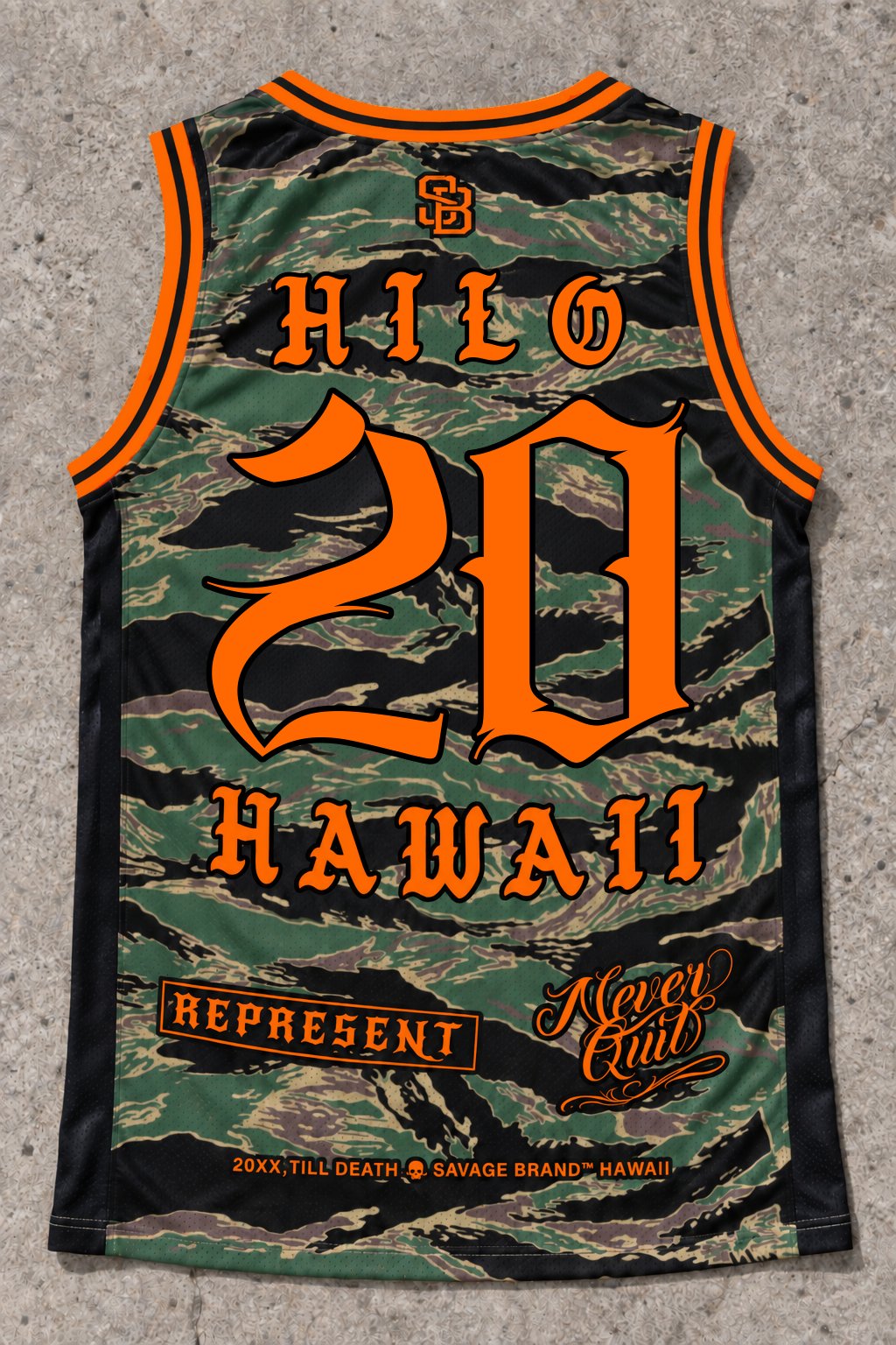 Hilo 20 Jersey Tank — Camo Orange — Back flat lay