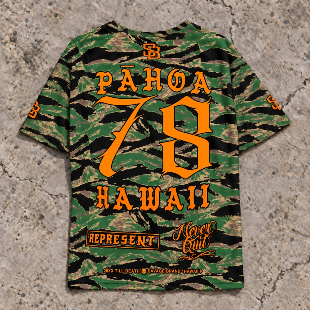 Pahoa 78 Short-Sleeve Jersey — Camo Orange — Back flat lay