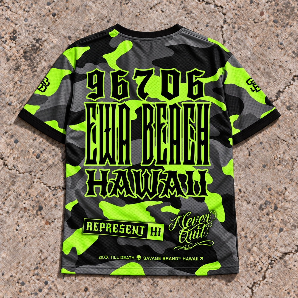 Ewa Beach 96706 ZIP Camo Lime jersey — back