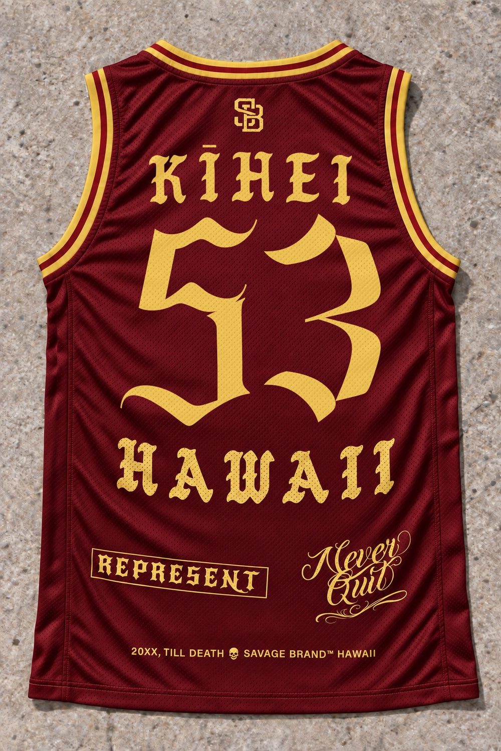 Kihei 53 Jersey Tank Red & Gold - Back
