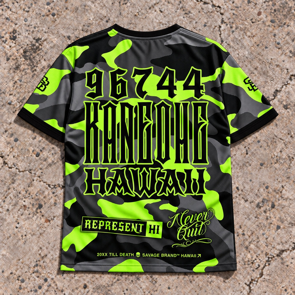 Kaneohe 96744 ZIP Camo Lime jersey — back